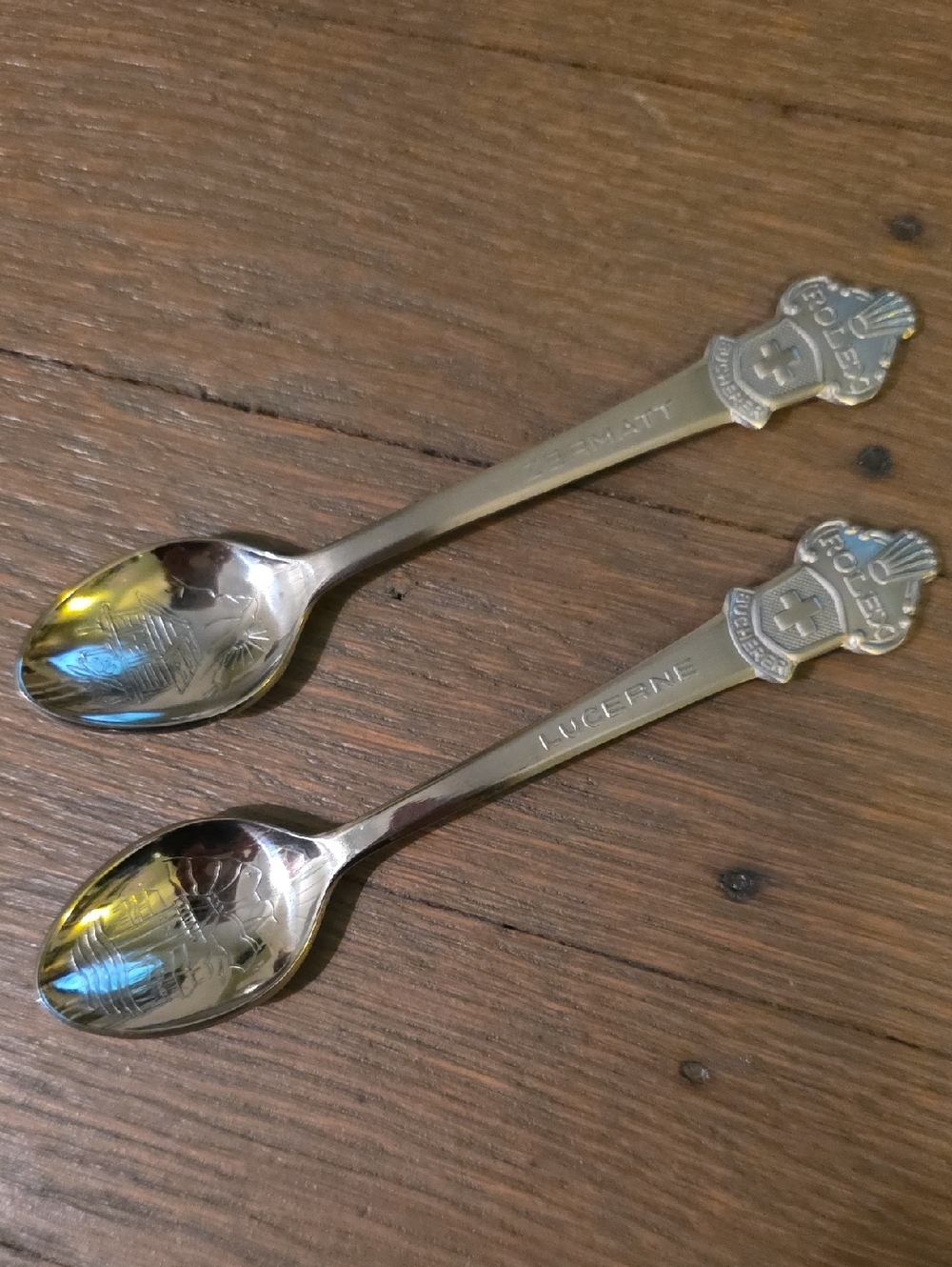 Rolex Silver Tone Collectible Spoons- Set Of 2 -Zermatt & Lucerne/ Switzerland